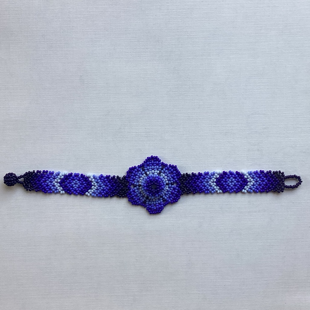 New Import Huichol Of Mexico Raised Flower Bead Bracelet Boho Hippie Tribal Art